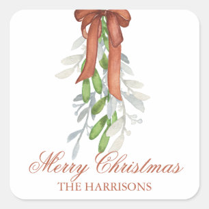 Watercolor Copper Ribbon Garland Swag Christmas Square Sticker