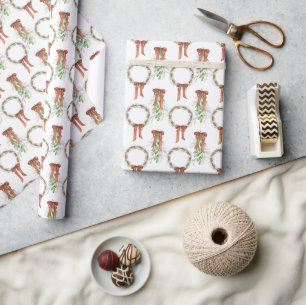 Watercolor Copper Ribbon Wreath Christmas Garland Wrapping Paper