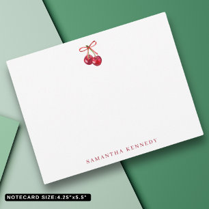  Watercolor Coquette Bow And Cherries Personalized Card
