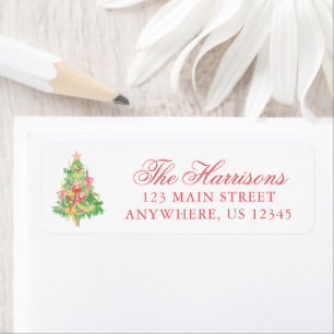 Watercolor Coquette Bow Christmas Tree Address