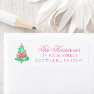 Watercolor Coquette Bow Christmas Tree Address