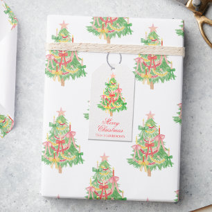 Watercolor Coquette Bow Christmas Tree Enclosure Gift Tags