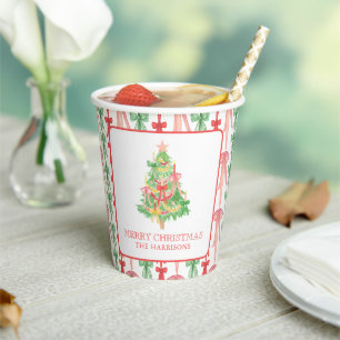 Watercolor Coquette Bow Christmas Tree  Paper Cups