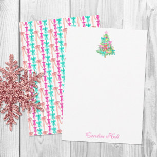 Watercolor Coquette Bow Christmas Tree Personalize Thank You Card