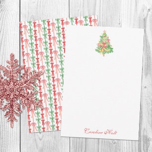 Watercolor Coquette Bow Christmas Tree Personalize Thank You Card