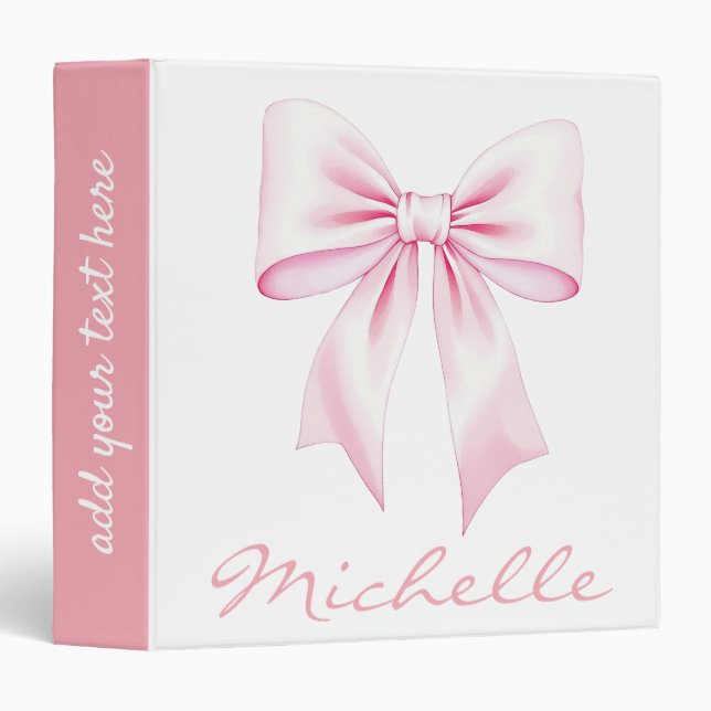 Watercolor Coquette Bow Trendy Feminine Girly Pink Binder (Front/Spine)