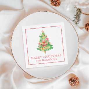 Watercolor Coquette Bows Christmas Tree Napkin