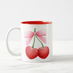 Watercolor Coquette Cherries Two-Tone Coffee Mug
