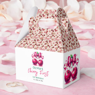 Watercolor Coquette Cherry 1st Birthday Favor Box