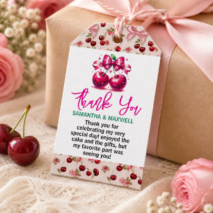 Watercolor Coquette Cherry 1st Birthday Party Gift Tags