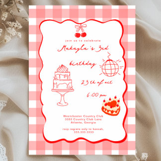 Watercolor Coquette Cherry 3rd Sweet Birthday Invitation