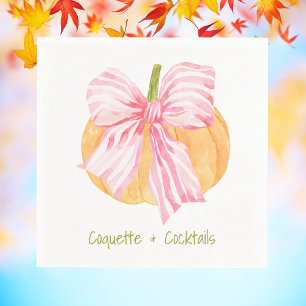 Watercolor Coquette Grandmillennial Pumpkin Bow Napkin