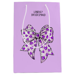 Watercolor Coquette Heart Bow Purple and Lavender Medium Gift Bag