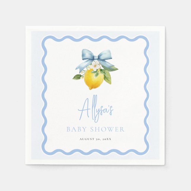 Watercolor Coquette Lemon Italian Wavy Baby Shower Napkin (Front)