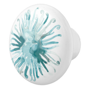Watercolor Coral - Blue 2 Ceramic Knob
