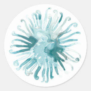 Watercolor Coral - Blue 2 Classic Round Sticker