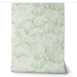 Watercolor Coral Fan Pattern Sage Olive Green Wallpaper