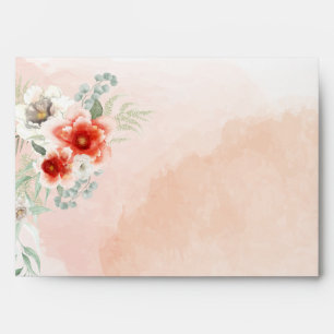 Watercolor Coral Floral Envelope