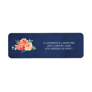 Watercolor Coral Floral Greenery Navy Wedding
