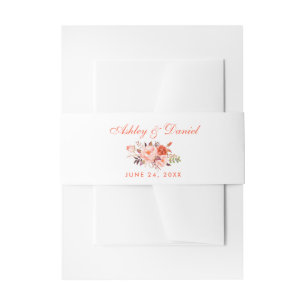 Watercolor Coral Floral Wedding Invitation Belly Band