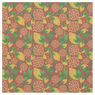 Watercolor Coral Lemon Fruit Pattern  Fabric