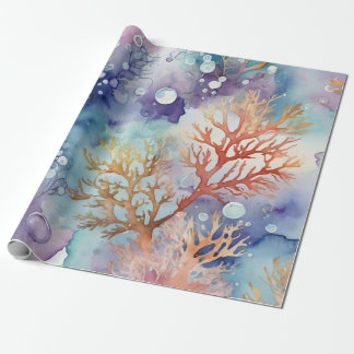 Watercolor Coral luxurious Purple Tone Wrapping Paper