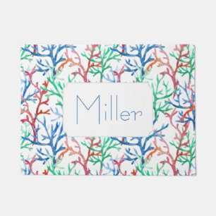 Watercolor Coral Pattern Add Your Name Doormat