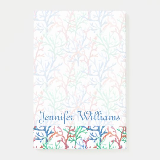 Watercolor Coral Pattern | Add Your Name Post-it Notes