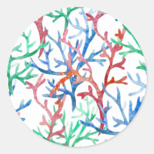 Watercolor Coral Pattern Classic Round Sticker