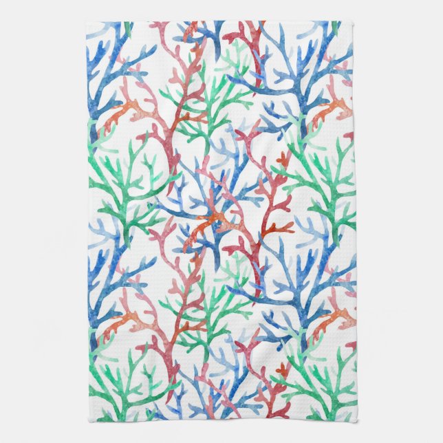 Watercolor Coral Pattern Kitchen Towel (Vertical)