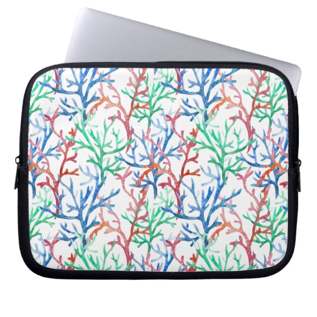 Watercolor Coral Pattern Laptop Sleeve (Front)
