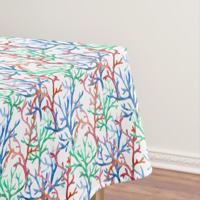 Watercolor Coral Pattern Tablecloth (In Situ)