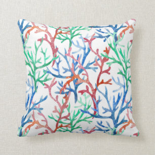 Watercolor Coral Pattern Throw Pillow