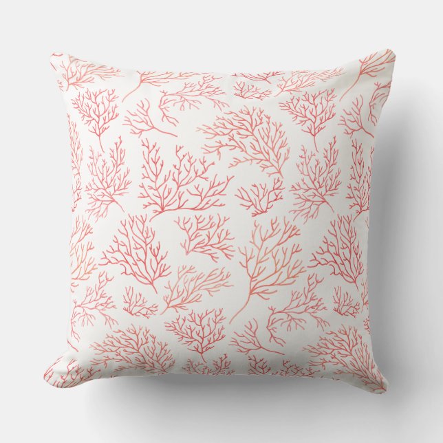 Watercolor Coral Patterned Throw Pillow (Front)