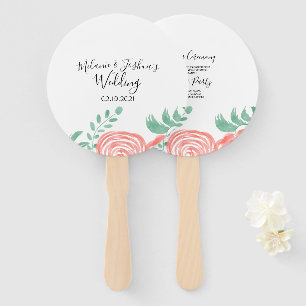 Watercolor Coral Peony Modern Wedding Hand Fan