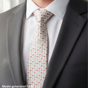 Watercolor Coral Pink Poppy Floral Tie