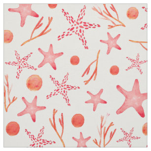 Watercolor Coral Red Sea Creature Seamless Pattern Fabric