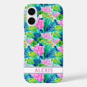 Watercolor Coral Reef Monogrammed iPhone 16 Case