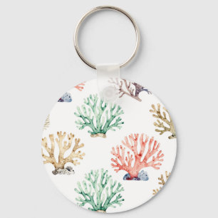Watercolor Coral Reef Pattern Keychain