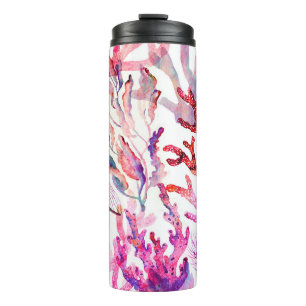 Watercolor corals. Seamless pattern with the under Thermal Tumbler