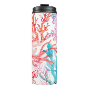 Watercolor corals. Seamless pattern with the under Thermal Tumbler