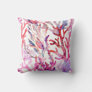 Watercolor corals. Seamless pattern with the under Throw Pillow