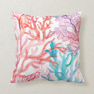 Watercolor corals. Seamless pattern with the under Throw Pillow