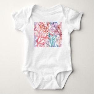 Watercolor corals: underwater world pattern. baby bodysuit