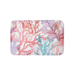 Watercolor corals: underwater world pattern. bath mat