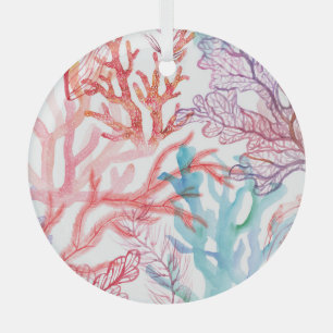 Watercolor corals: underwater world pattern. glass ornament