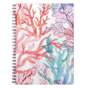 Watercolor corals: underwater world pattern. notebook