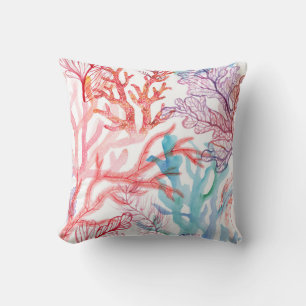 Watercolor corals: underwater world pattern. throw pillow