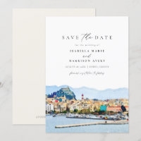 Watercolor Corfu Greece Kerkyra Save the Date 