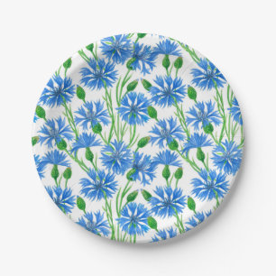 Watercolor cornflower pattern paper plate